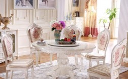 欧式白色餐桌和椅子（白色欧式餐厅圆桌）