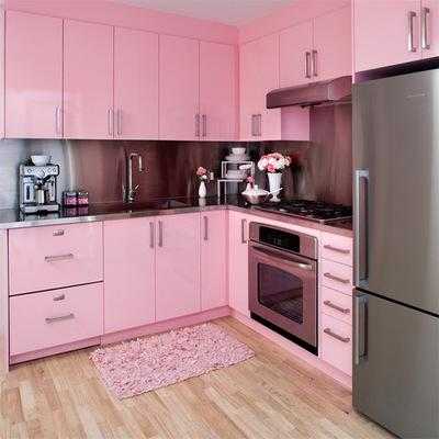 厨房粉色和白色搭配（粉色厨房橱柜效果图）-图2