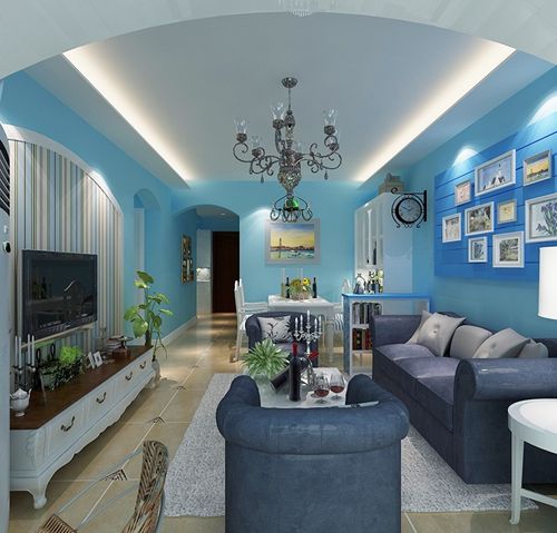 蓝白色搭配的客厅（蓝白色搭配的客厅灯效果图）-图3