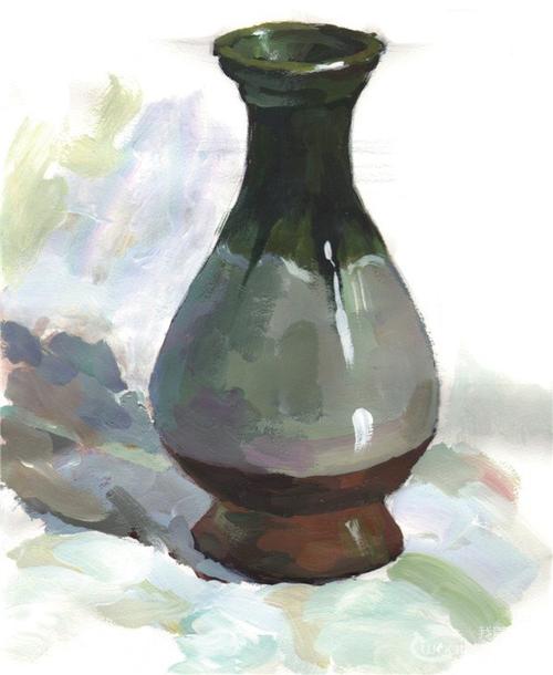 白色陶瓷花瓶水粉（色彩白色陶瓷花瓶临摹）-图1