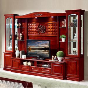 红木沙发配白色电视柜（红色实木沙发和电视柜电视背景墙）-图3
